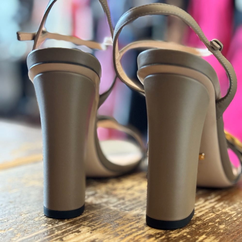 GUCCI Greige GG Marmont Stack Heel Sandal - Picture 8 of 14